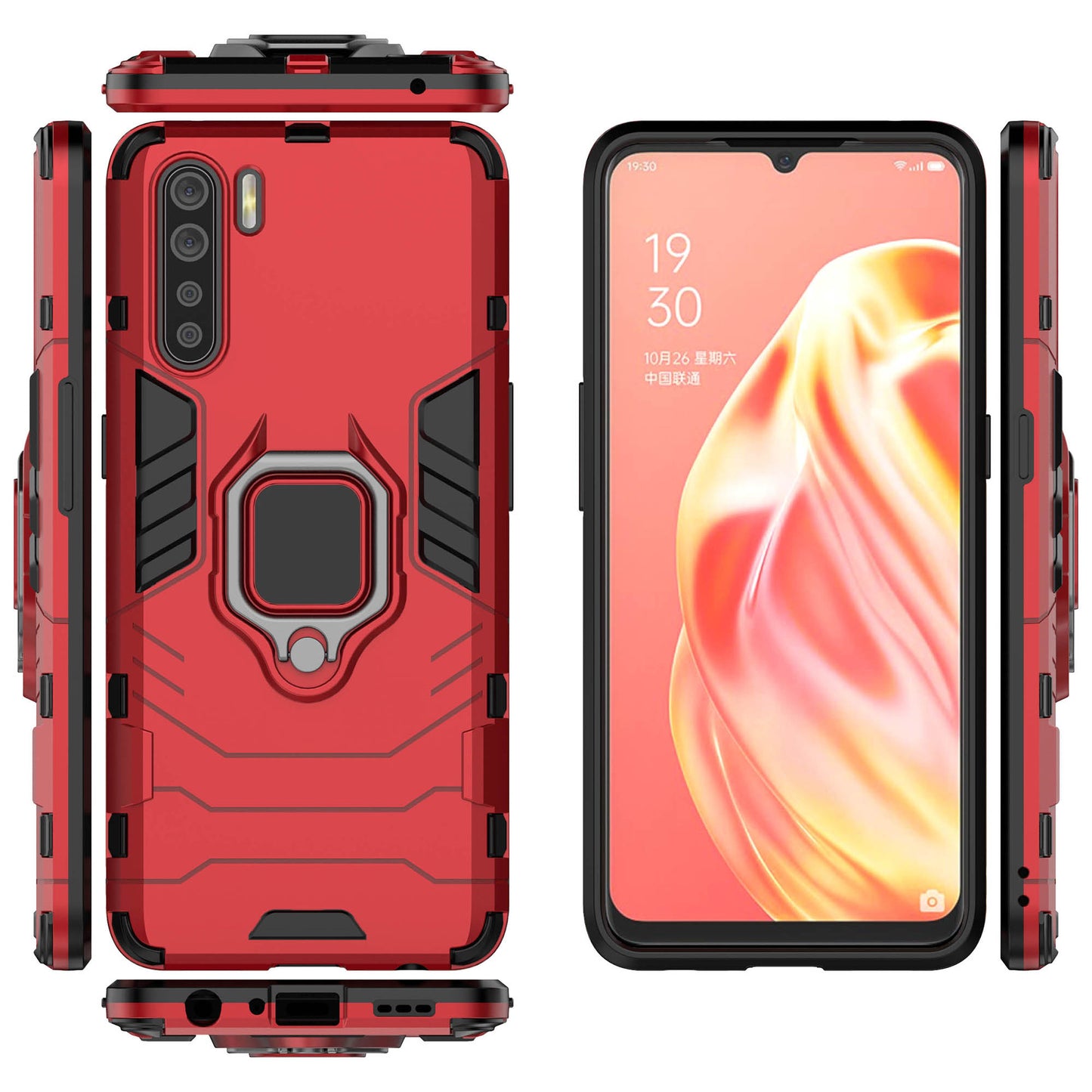 Cool Guard Ring Holder Kickstand PC+TPU Hybrid Phone Cover for OPPO A91/F15