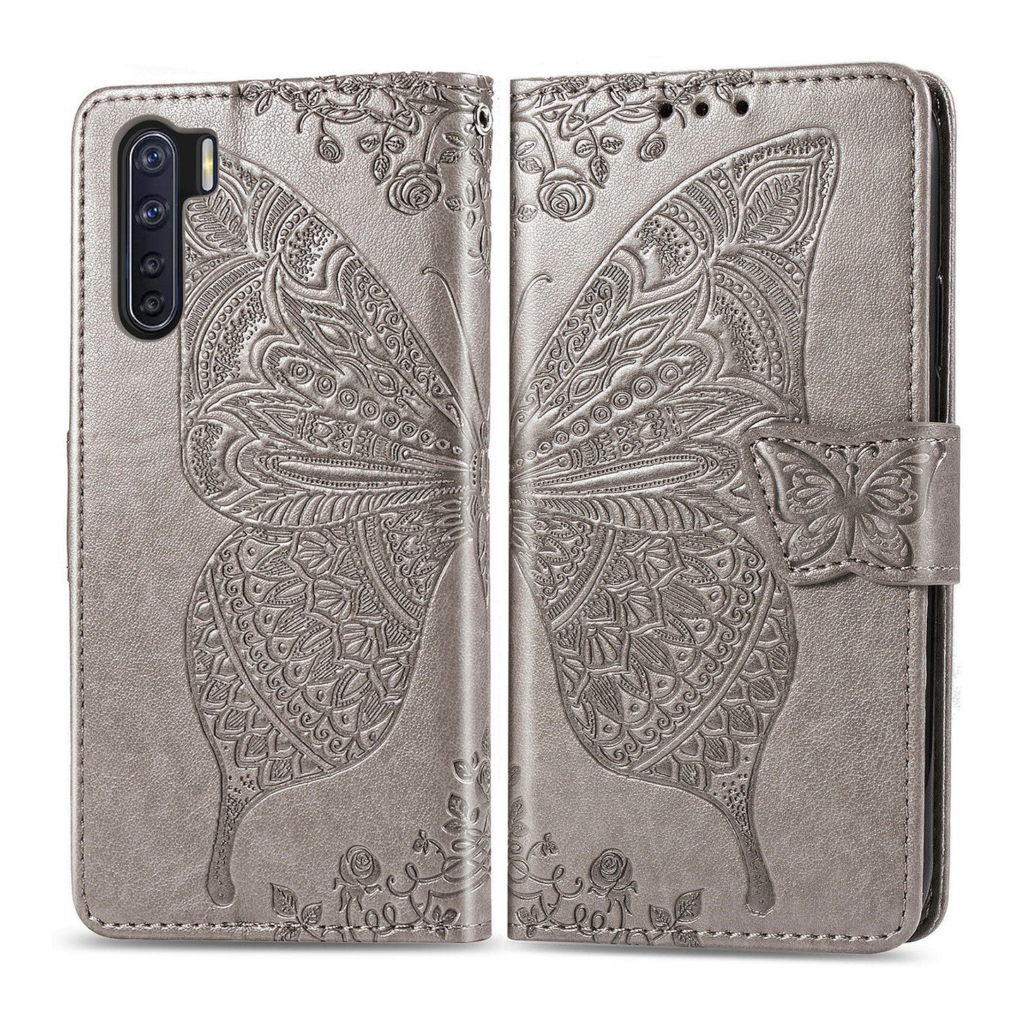 Imprint Butterfly Flower Wallet Leather Stand Case for OPPO F15/A91