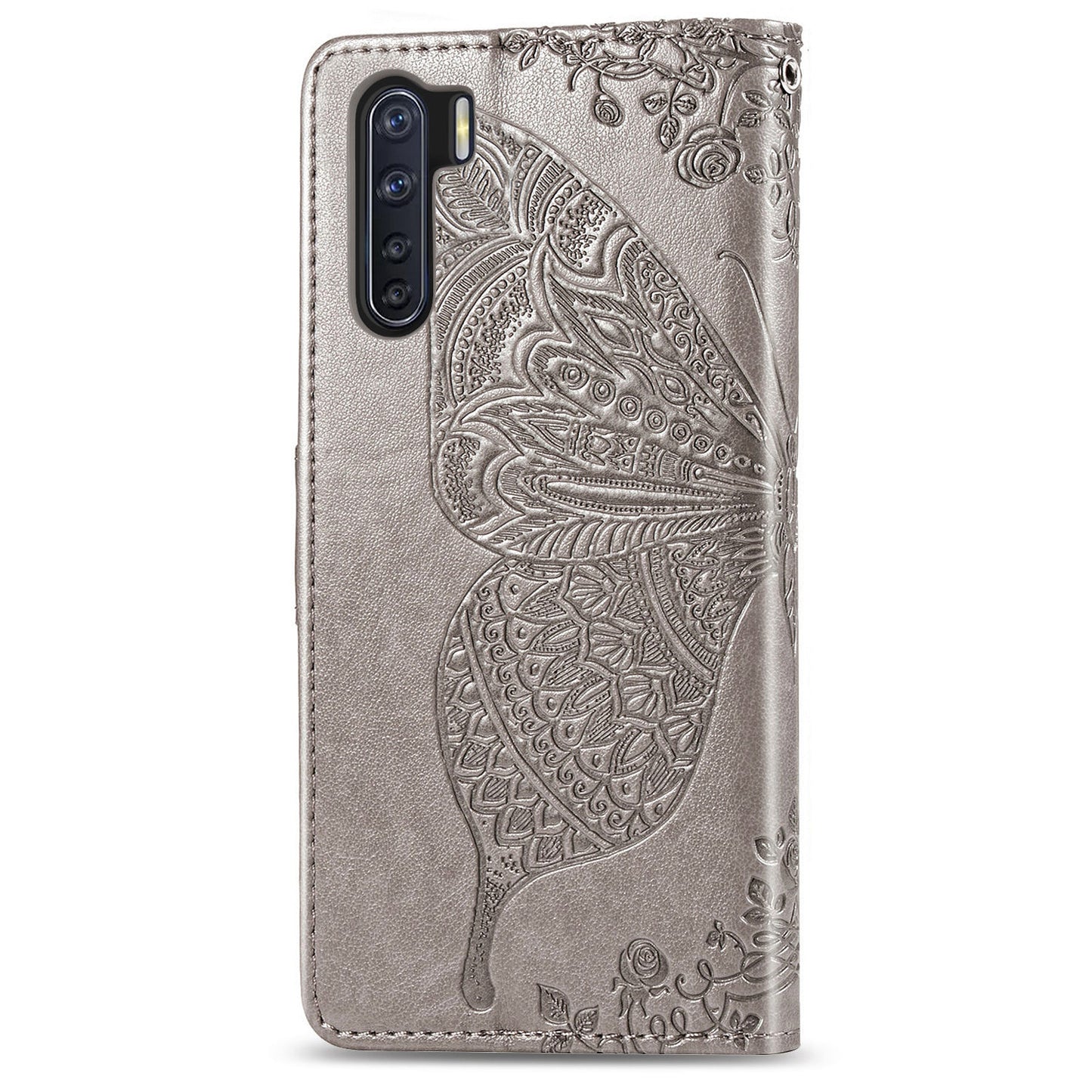 Imprint Butterfly Flower Wallet Leather Stand Case for OPPO F15/A91