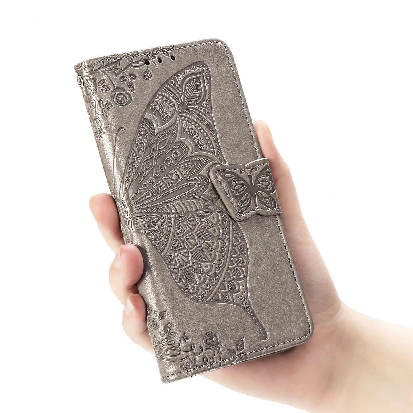 Imprint Butterfly Flower Wallet Leather Stand Case for OPPO F15/A91