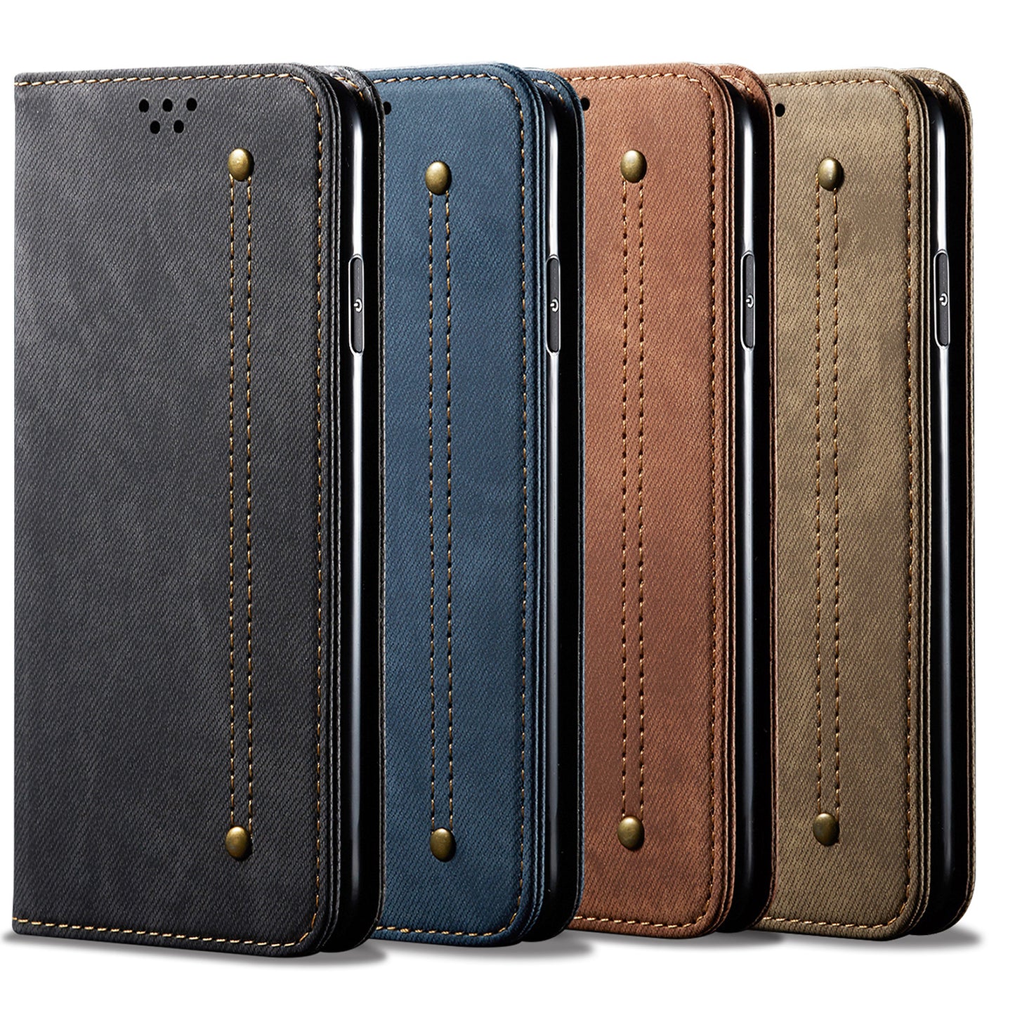 Jeans Cloth Leather Wallet Cell Phone Cover for OPPO A52/A72/A92