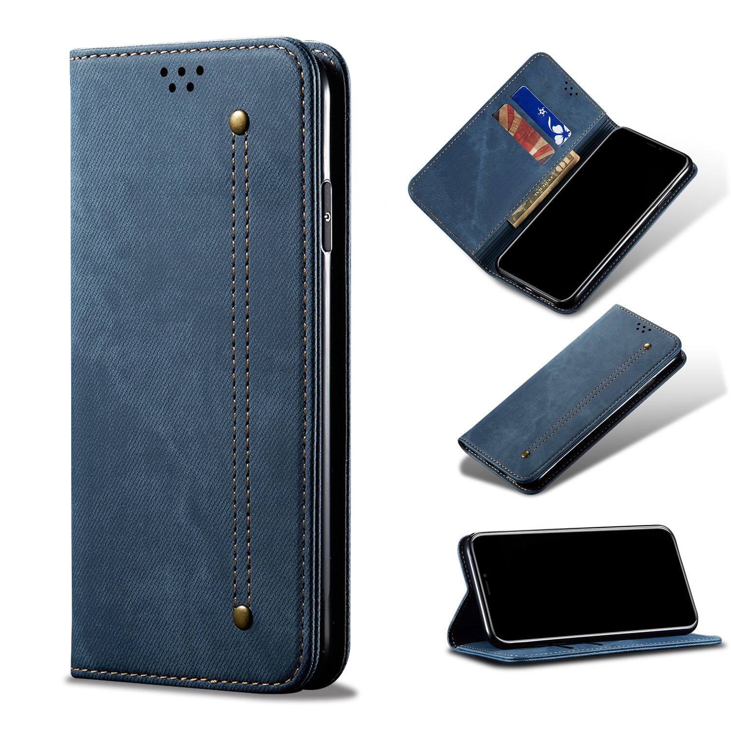 Jeans Cloth Leather Wallet Cell Phone Cover for OPPO A52/A72/A92