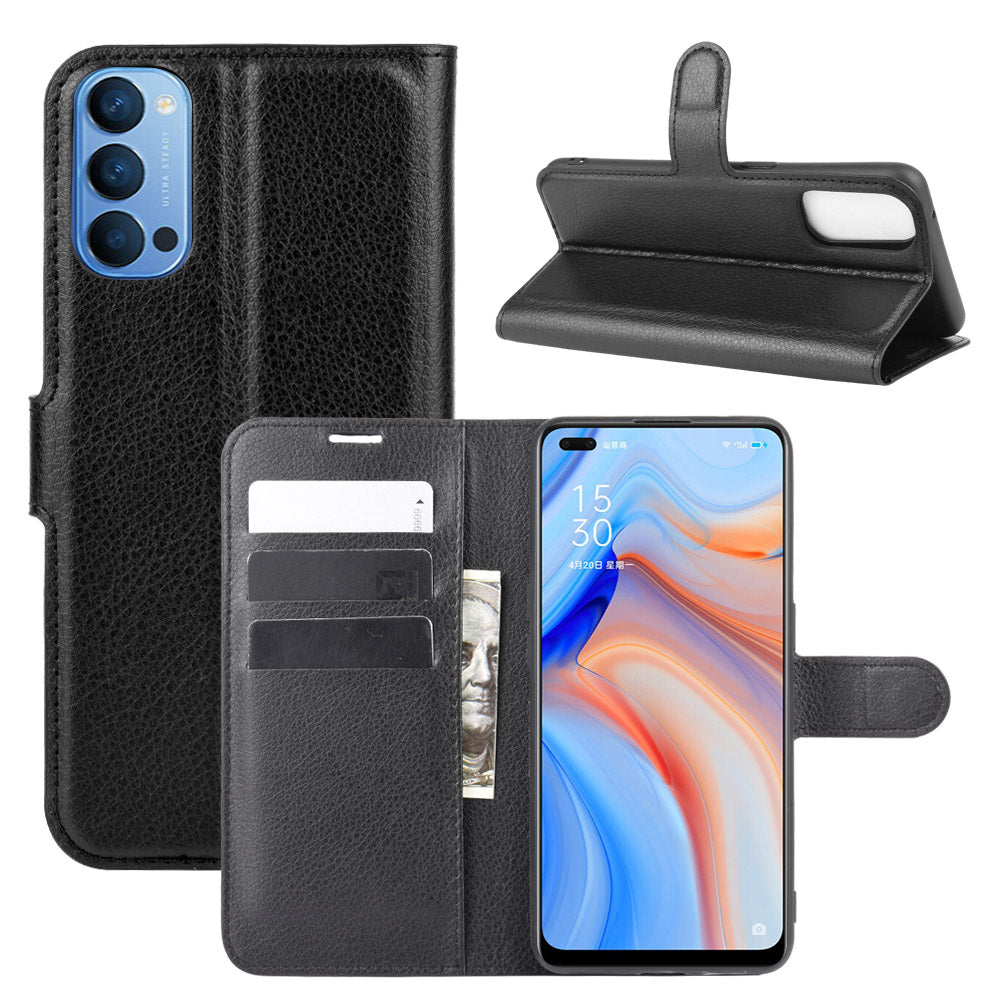 Litchi Texture Wallet Stand Leather Shell Cell Phone Cover for Oppo Reno4 5G