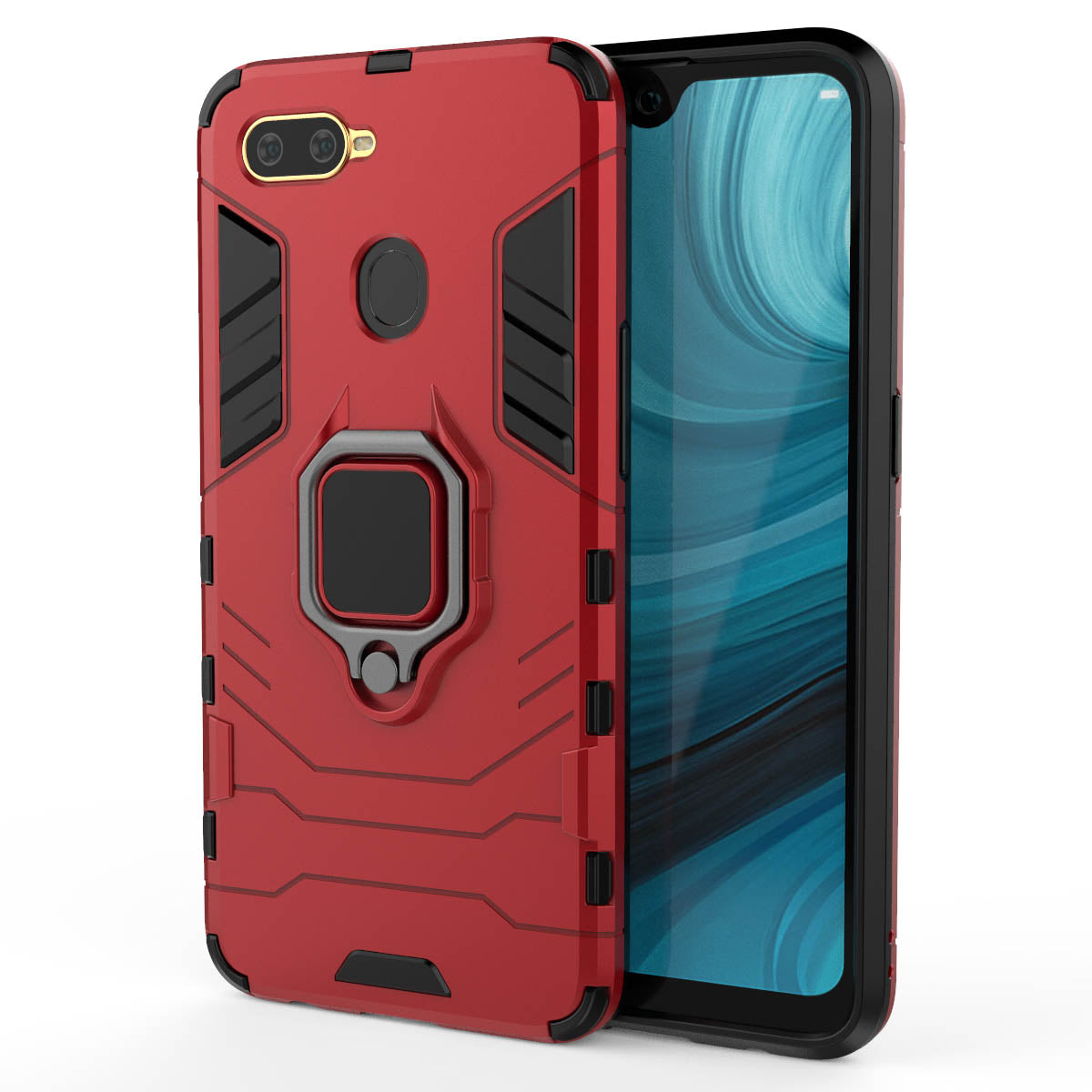 Cool Guard PC + TPU Hybrid Phone Case with Kickstand for Oppo A7/A12