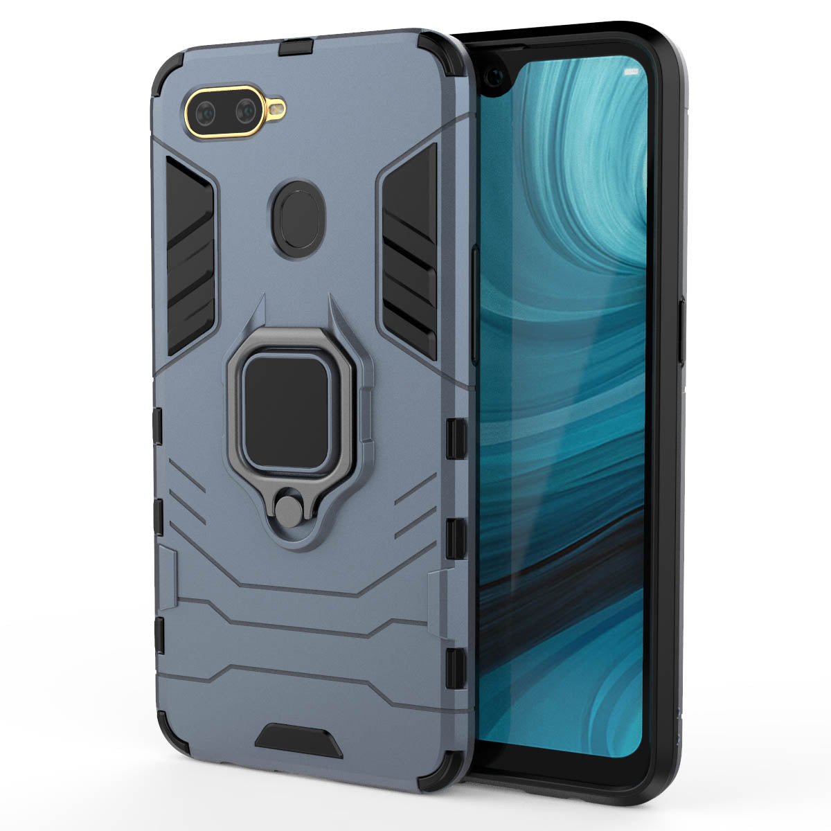 Cool Guard PC + TPU Hybrid Phone Case with Kickstand for Oppo A7/A12