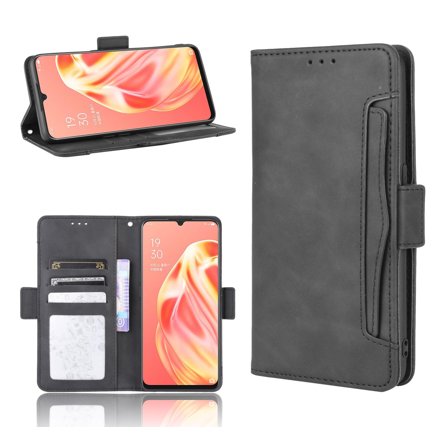 Multiple Card Slots Wallet Leather Protective Cover for OPPO A91 / OPPO F15 / OPPO Reno3 (Southeast Asian Version)