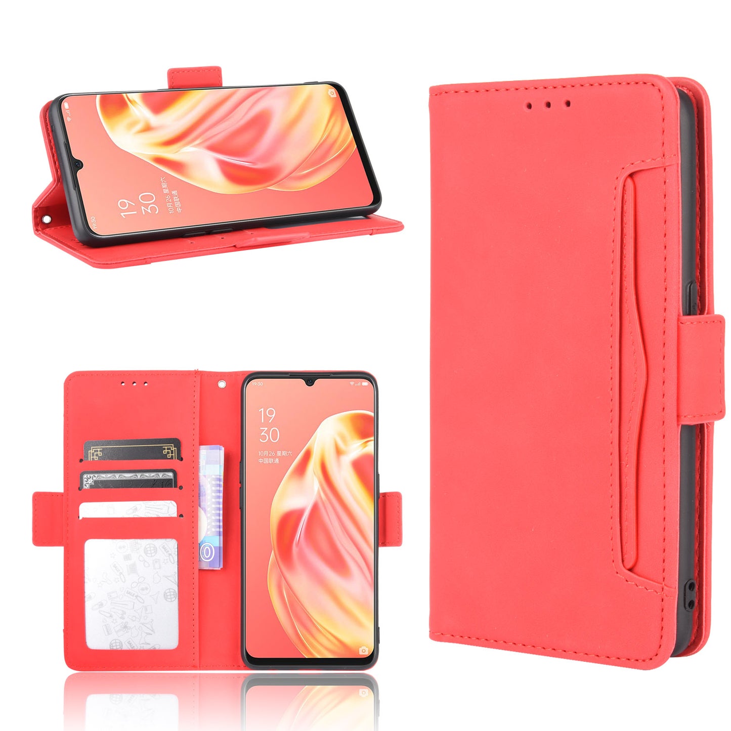 Multiple Card Slots Wallet Leather Protective Cover for OPPO A91 / OPPO F15 / OPPO Reno3 (Southeast Asian Version)