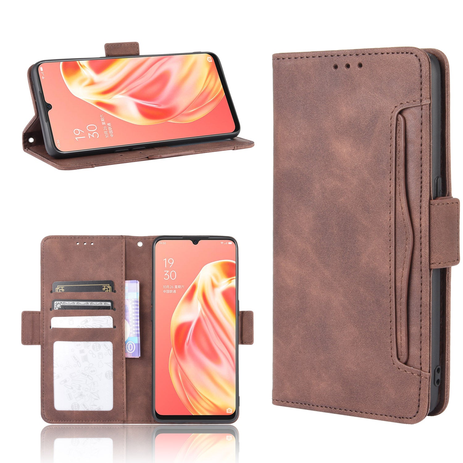 Multiple Card Slots Wallet Leather Protective Cover for OPPO A91 / OPPO F15 / OPPO Reno3 (Southeast Asian Version)