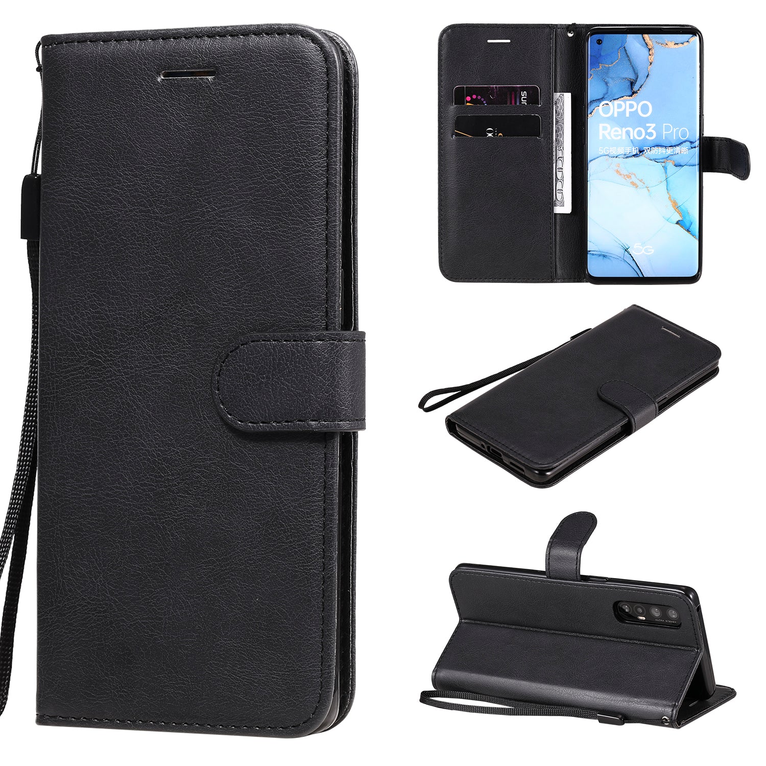 KT Leather Series-2 Solid ColorWallet Stand Leather Shell with Strap for Oppo Reno3 Pro 5G / Find X2 Neo (Overseas Version)