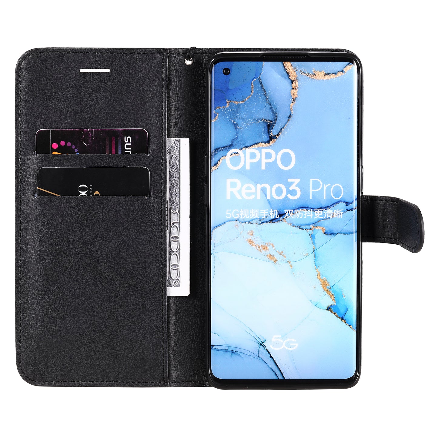 KT Leather Series-2 Solid ColorWallet Stand Leather Shell with Strap for Oppo Reno3 Pro 5G / Find X2 Neo (Overseas Version)