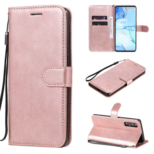 KT Leather Series-2 Solid ColorWallet Stand Leather Shell with Strap for Oppo Reno3 Pro 5G / Find X2 Neo (Overseas Version)