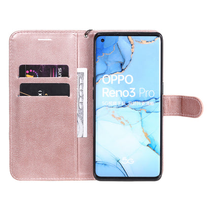 KT Leather Series-2 Solid ColorWallet Stand Leather Shell with Strap for Oppo Reno3 Pro 5G / Find X2 Neo (Overseas Version)