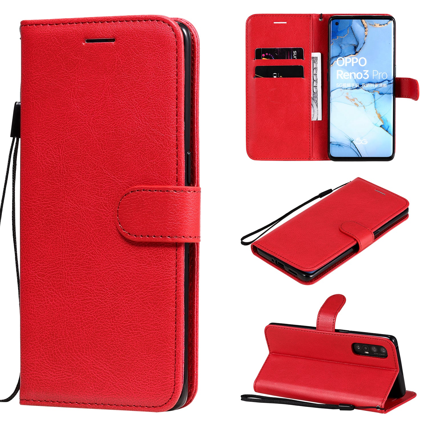 KT Leather Series-2 Solid ColorWallet Stand Leather Shell with Strap for Oppo Reno3 Pro 5G / Find X2 Neo (Overseas Version)