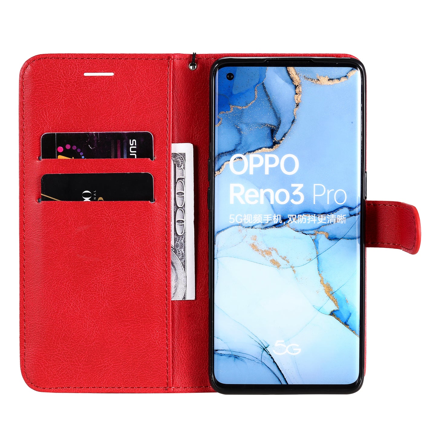 KT Leather Series-2 Solid ColorWallet Stand Leather Shell with Strap for Oppo Reno3 Pro 5G / Find X2 Neo (Overseas Version)