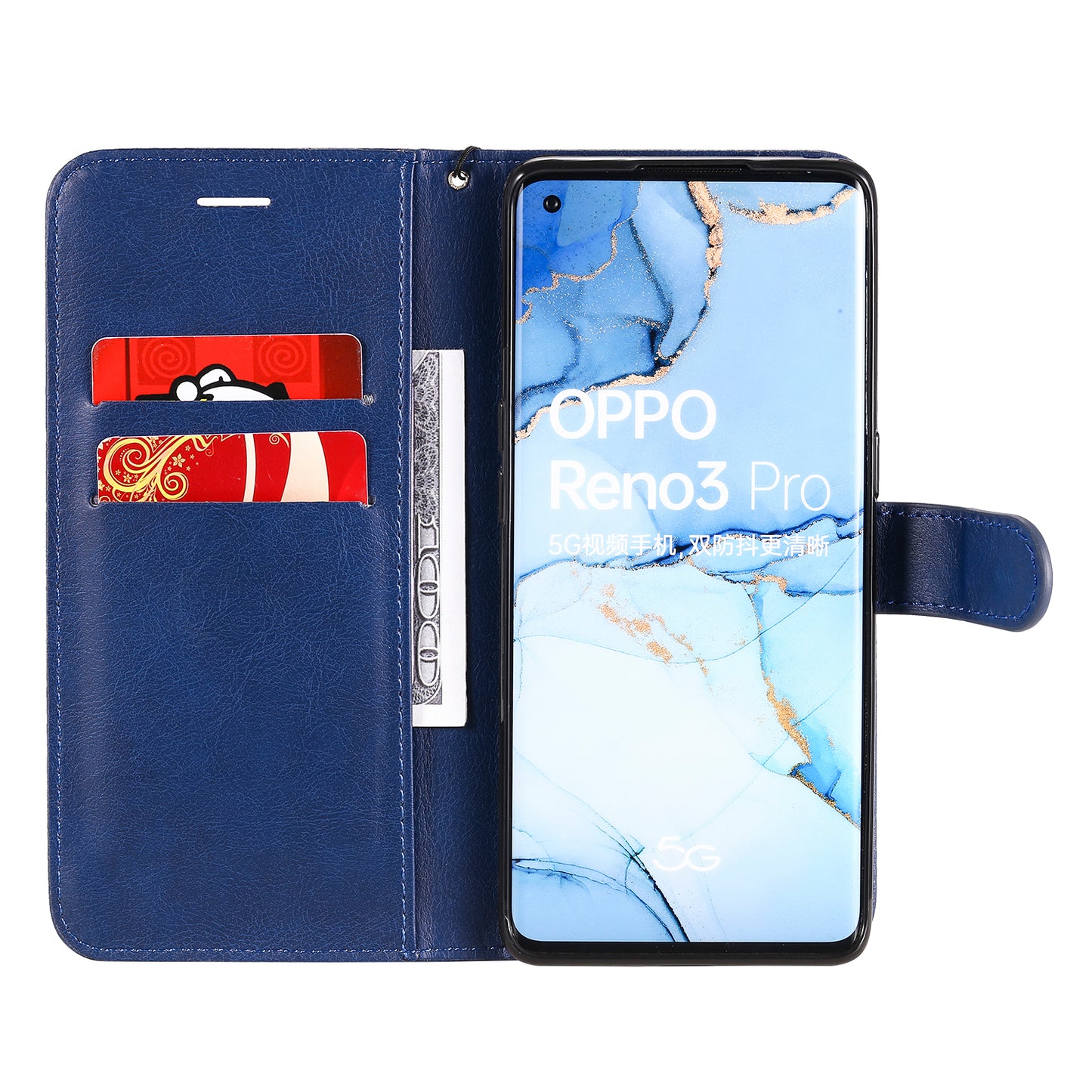 KT Leather Series-2 Solid ColorWallet Stand Leather Shell with Strap for Oppo Reno3 Pro 5G / Find X2 Neo (Overseas Version)