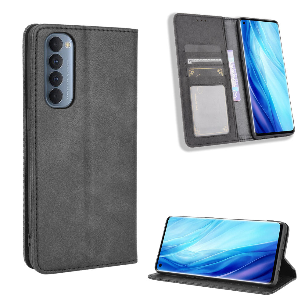 Retro with Wallet Stand Leather Phone Cover for Oppo Reno4 Pro 4G