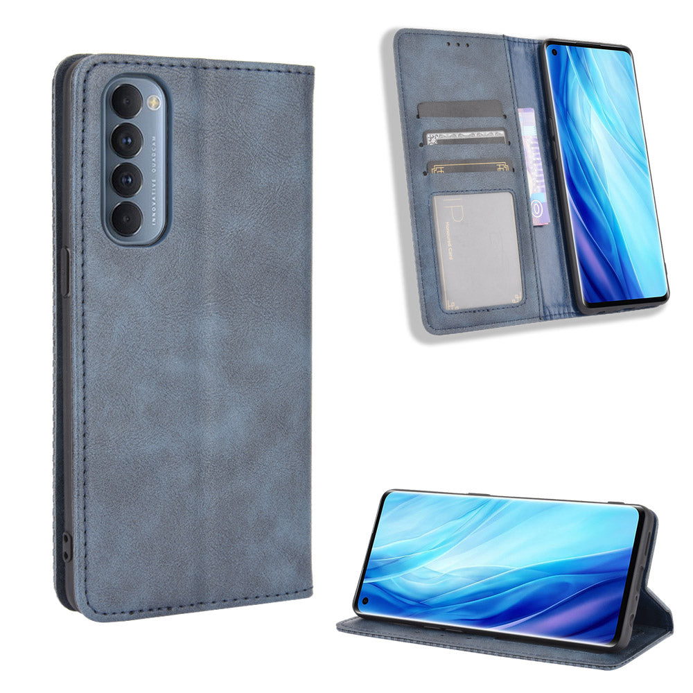 Retro with Wallet Stand Leather Phone Cover for Oppo Reno4 Pro 4G