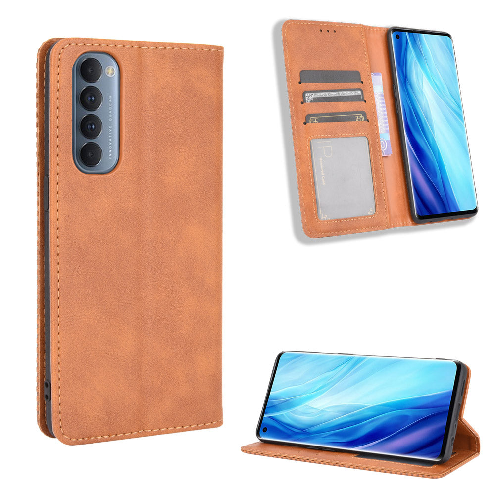 Retro with Wallet Stand Leather Phone Cover for Oppo Reno4 Pro 4G