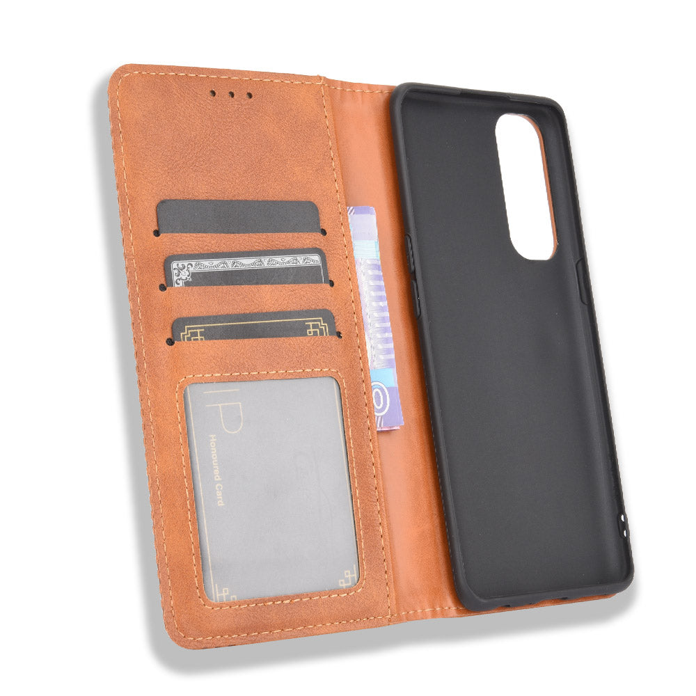 Retro with Wallet Stand Leather Phone Cover for Oppo Reno4 Pro 4G