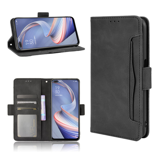 Multiple Card Slots Leather Shell Wallet Cell Phone Cover for OPPO A92s/Reno4 Z 5G with Multi-Angle Stand