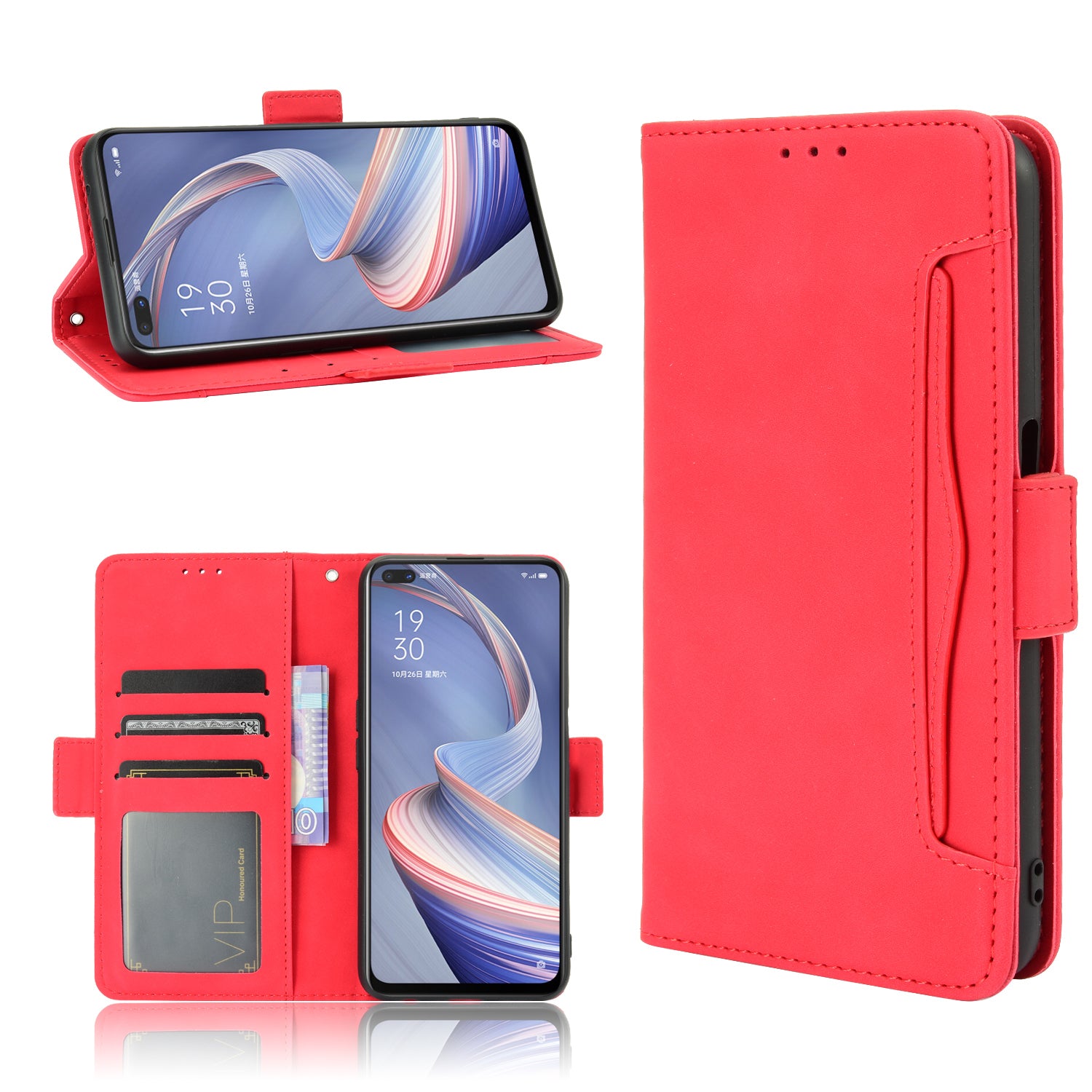 Multiple Card Slots Leather Shell Wallet Cell Phone Cover for OPPO A92s/Reno4 Z 5G with Multi-Angle Stand