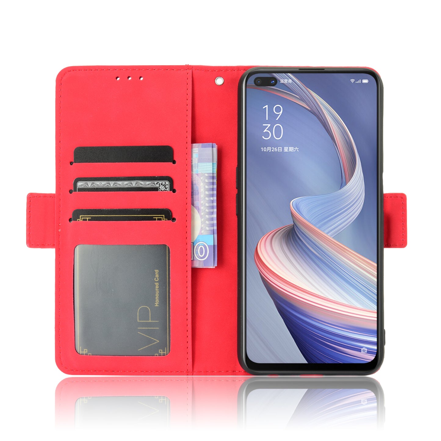 Multiple Card Slots Leather Shell Wallet Cell Phone Cover for OPPO A92s/Reno4 Z 5G with Multi-Angle Stand