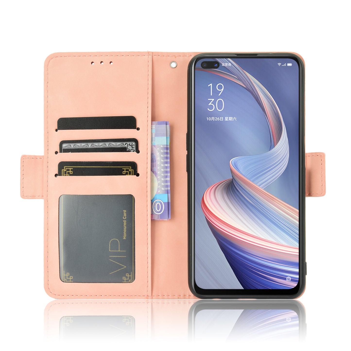 Multiple Card Slots Leather Shell Wallet Cell Phone Cover for OPPO A92s/Reno4 Z 5G with Multi-Angle Stand