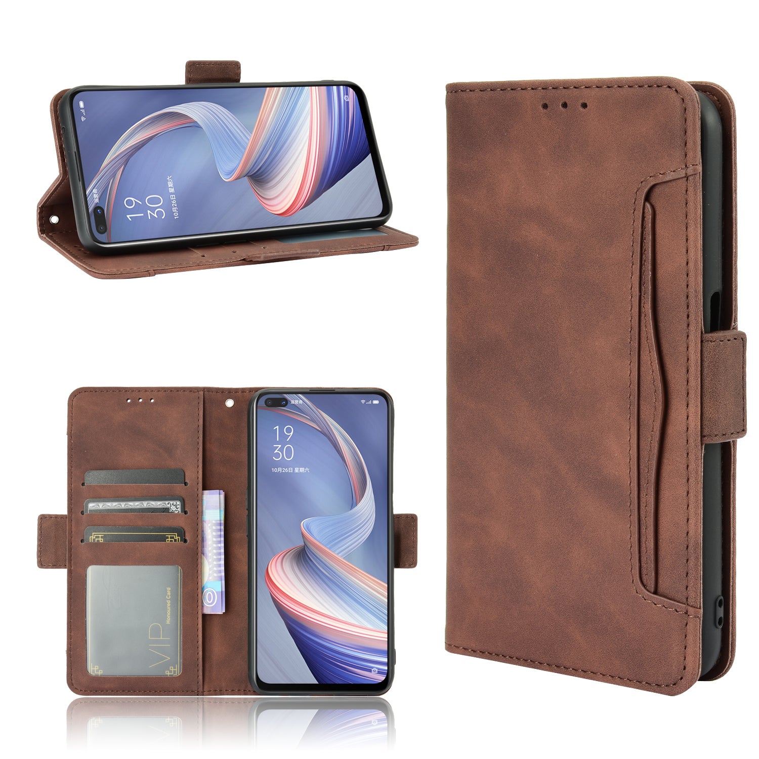 Multiple Card Slots Leather Shell Wallet Cell Phone Cover for OPPO A92s/Reno4 Z 5G with Multi-Angle Stand