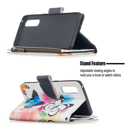 Printing Skin Zipper Pocket Leather Case for Oppo Reno3 Pro/Find X2 Neo