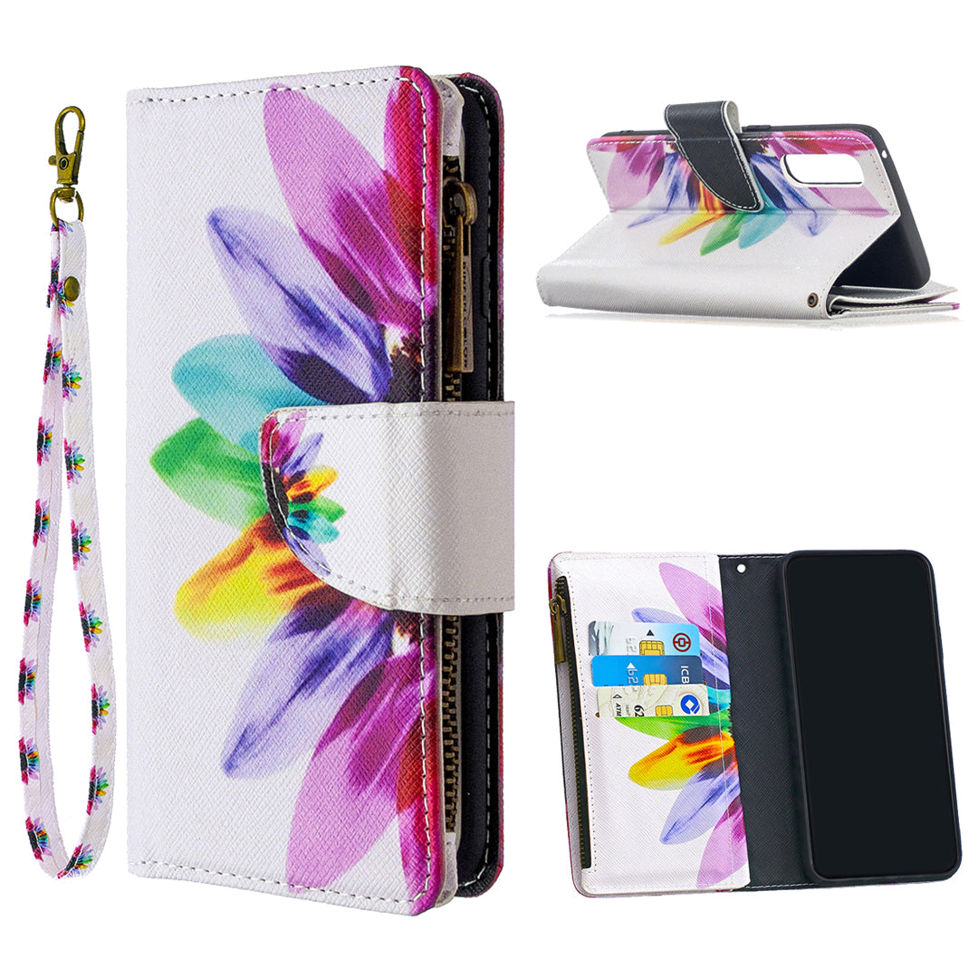 Printing Skin Zipper Pocket Leather Case for Oppo Reno3 Pro/Find X2 Neo