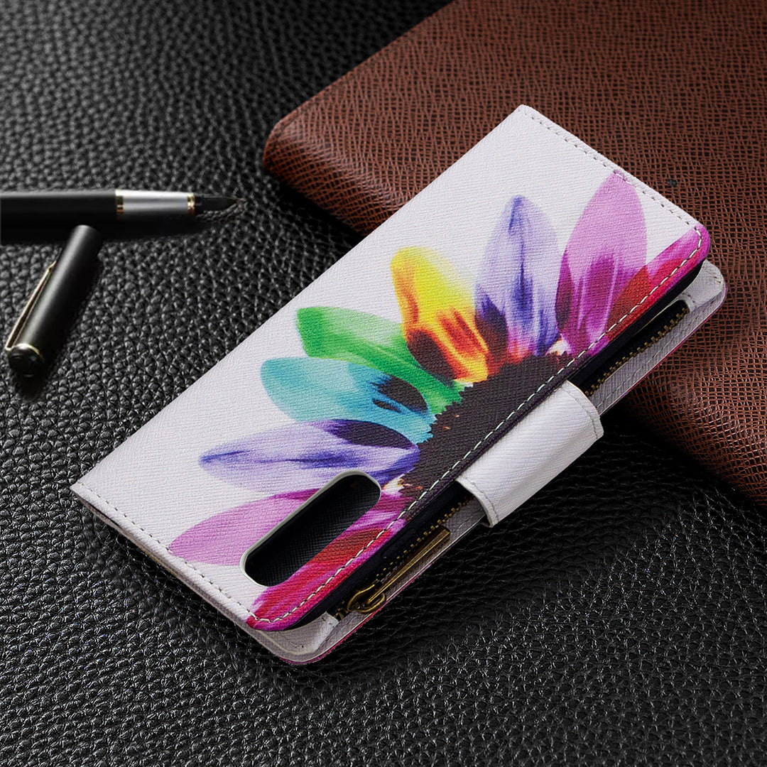 Printing Skin Zipper Pocket Leather Case for Oppo Reno3 Pro/Find X2 Neo