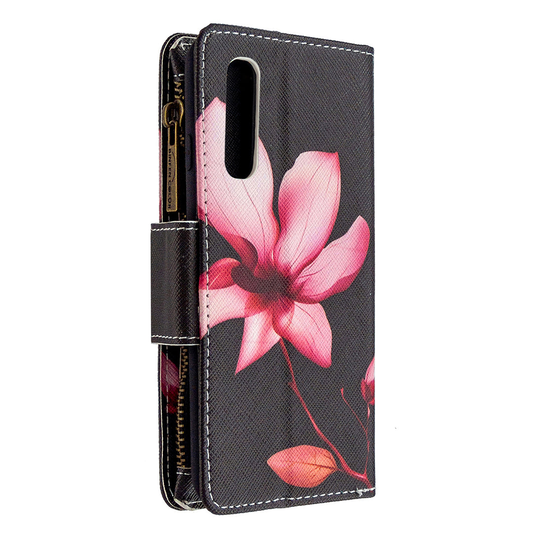 Printing Skin Zipper Pocket Leather Case for Oppo Reno3 Pro/Find X2 Neo