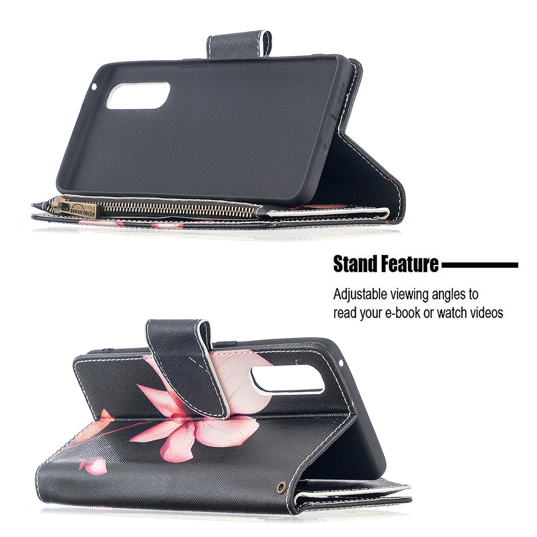 Printing Skin Zipper Pocket Leather Case for Oppo Reno3 Pro/Find X2 Neo