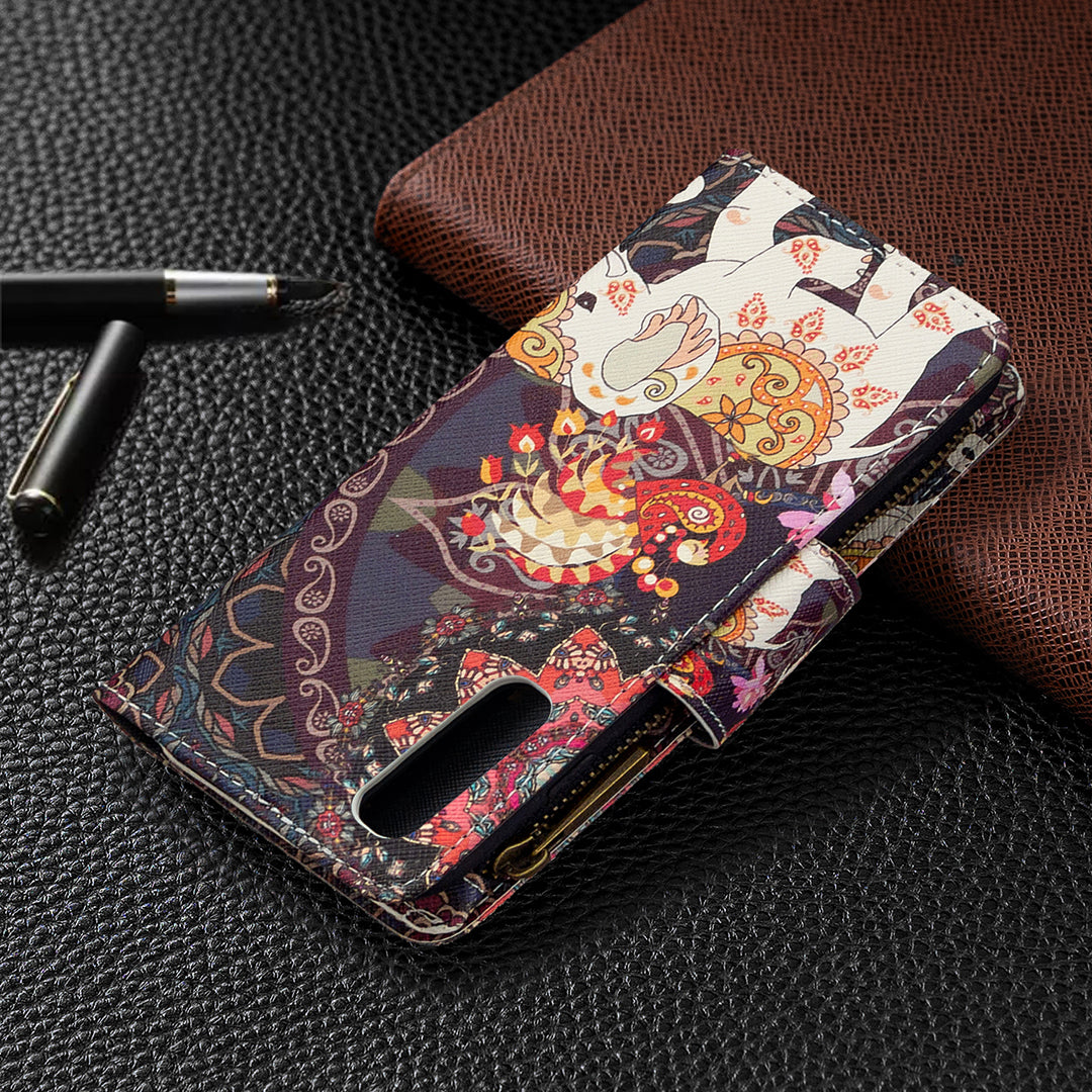 Printing Skin Zipper Pocket Leather Case for Oppo Reno3 Pro/Find X2 Neo