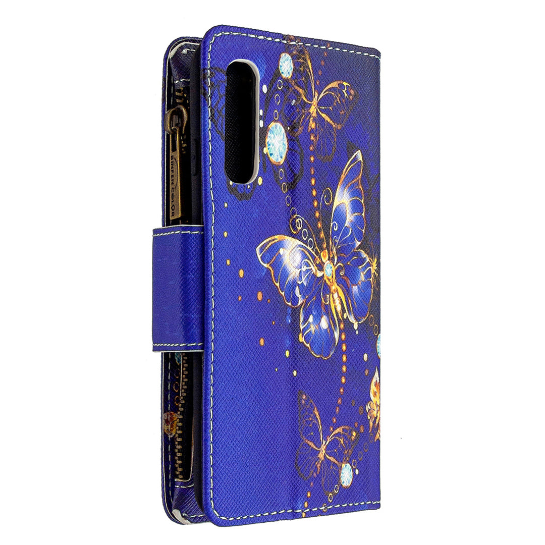 Printing Skin Zipper Pocket Leather Case for Oppo Reno3 Pro/Find X2 Neo