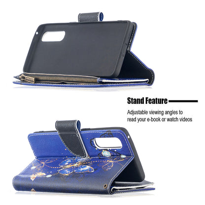 Printing Skin Zipper Pocket Leather Case for Oppo Reno3 Pro/Find X2 Neo