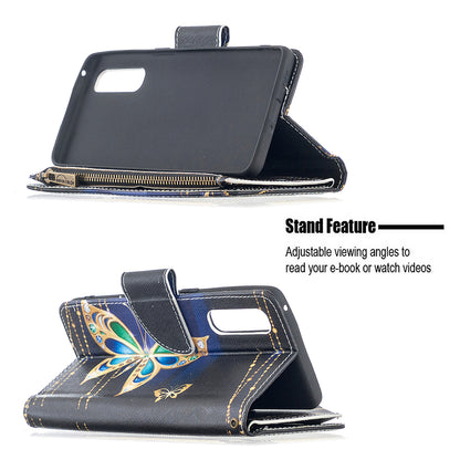 Printing Skin Zipper Pocket Leather Case for Oppo Reno3 Pro/Find X2 Neo