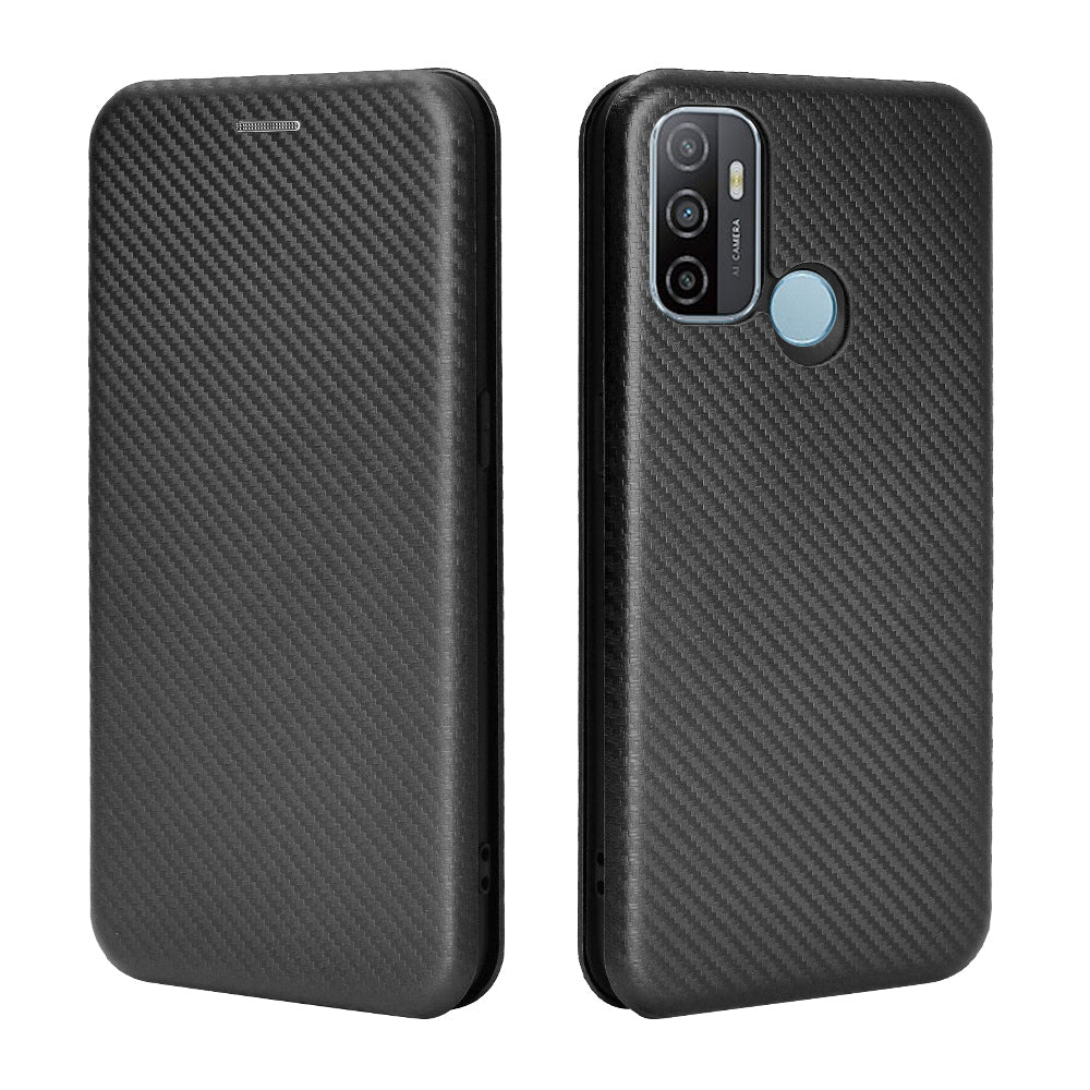 Carbon Fiber Auto-absorbed Leather Case with Card Slot for Oppo A53 (2020)/A32 (2020)