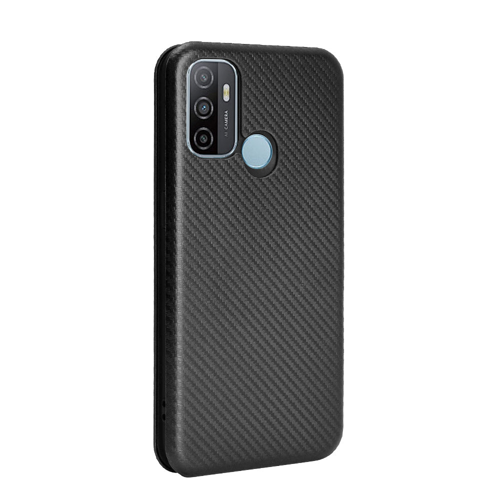 Carbon Fiber Auto-absorbed Leather Case with Card Slot for Oppo A53 (2020)/A32 (2020)