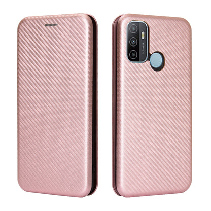 Carbon Fiber Auto-absorbed Leather Case with Card Slot for Oppo A53 (2020)/A32 (2020)