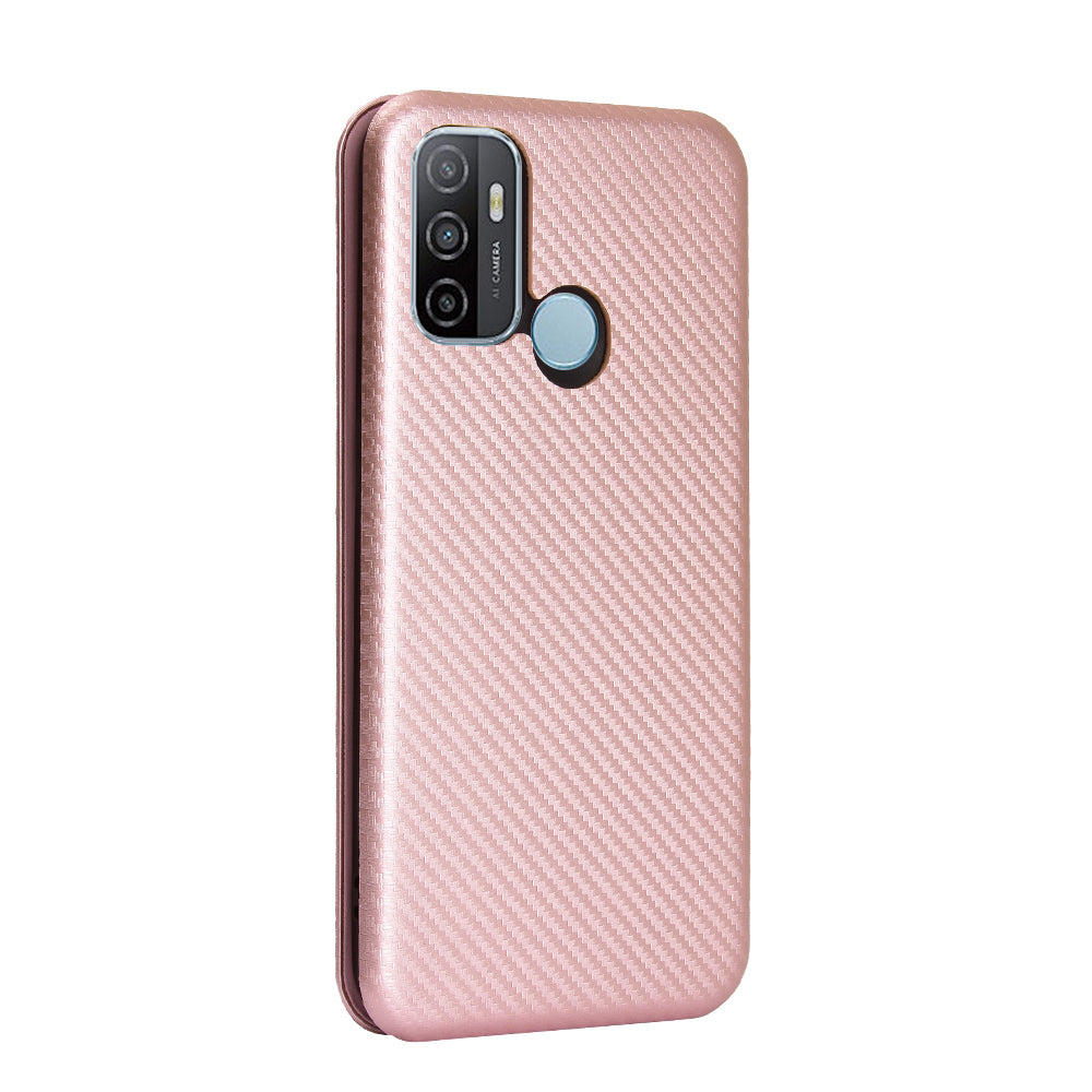 Carbon Fiber Auto-absorbed Leather Case with Card Slot for Oppo A53 (2020)/A32 (2020)