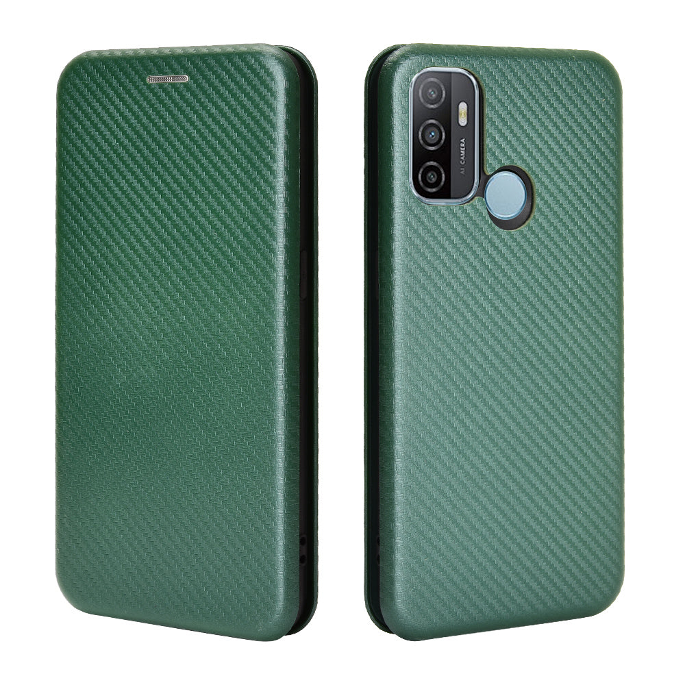 Carbon Fiber Auto-absorbed Leather Case with Card Slot for Oppo A53 (2020)/A32 (2020)