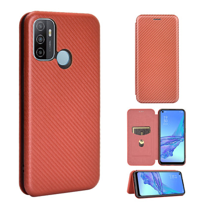 Carbon Fiber Auto-absorbed Leather Case with Card Slot for Oppo A53 (2020)/A32 (2020)