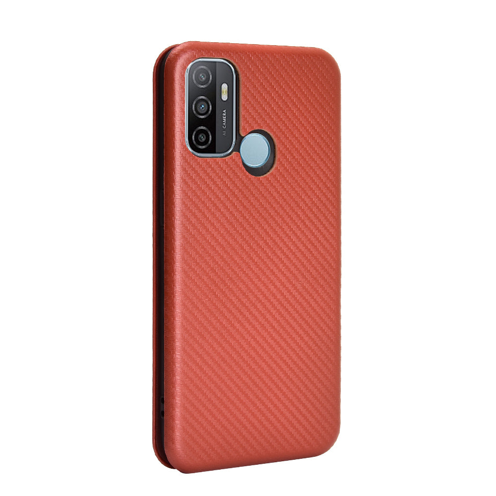 Carbon Fiber Auto-absorbed Leather Case with Card Slot for Oppo A53 (2020)/A32 (2020)