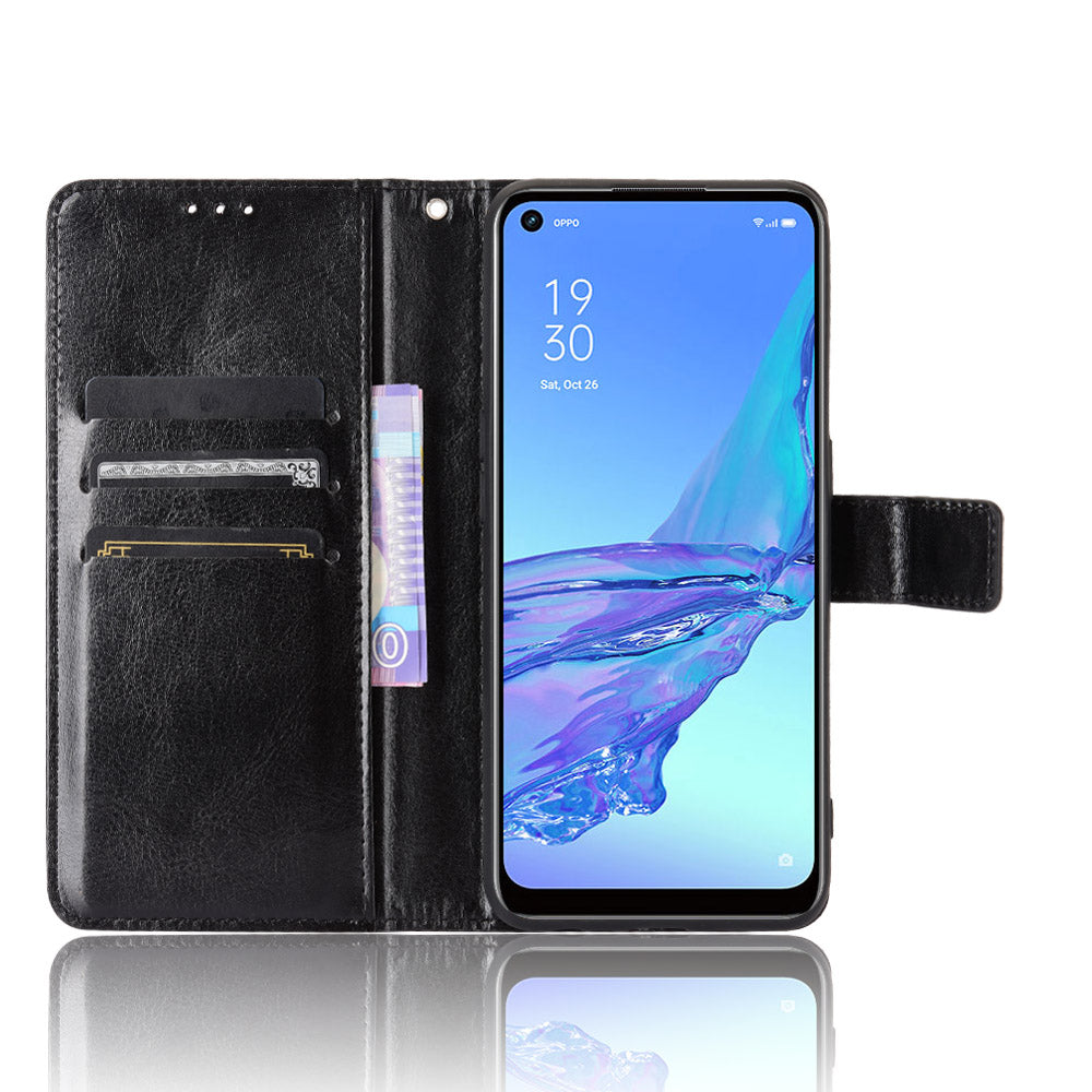 Crazy Horse Texture Protector Wallet Stand Leather Shell for Oppo A53(2020)/A32 (2020)