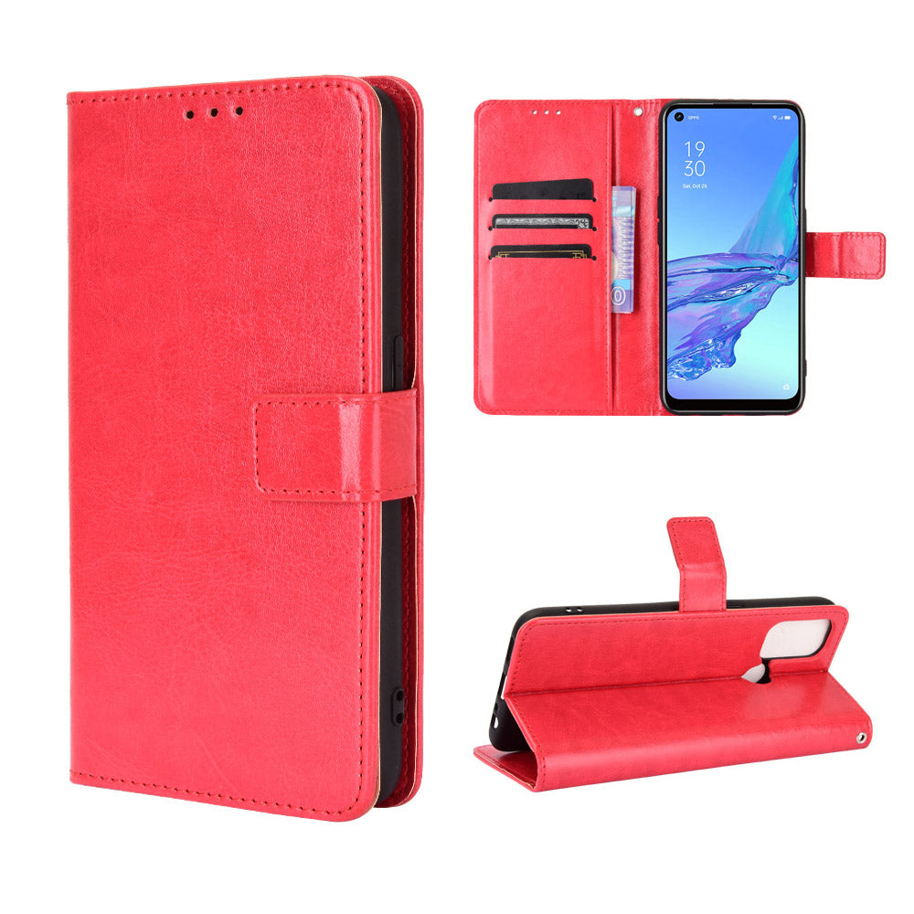 Crazy Horse Texture Protector Wallet Stand Leather Shell for Oppo A53(2020)/A32 (2020)