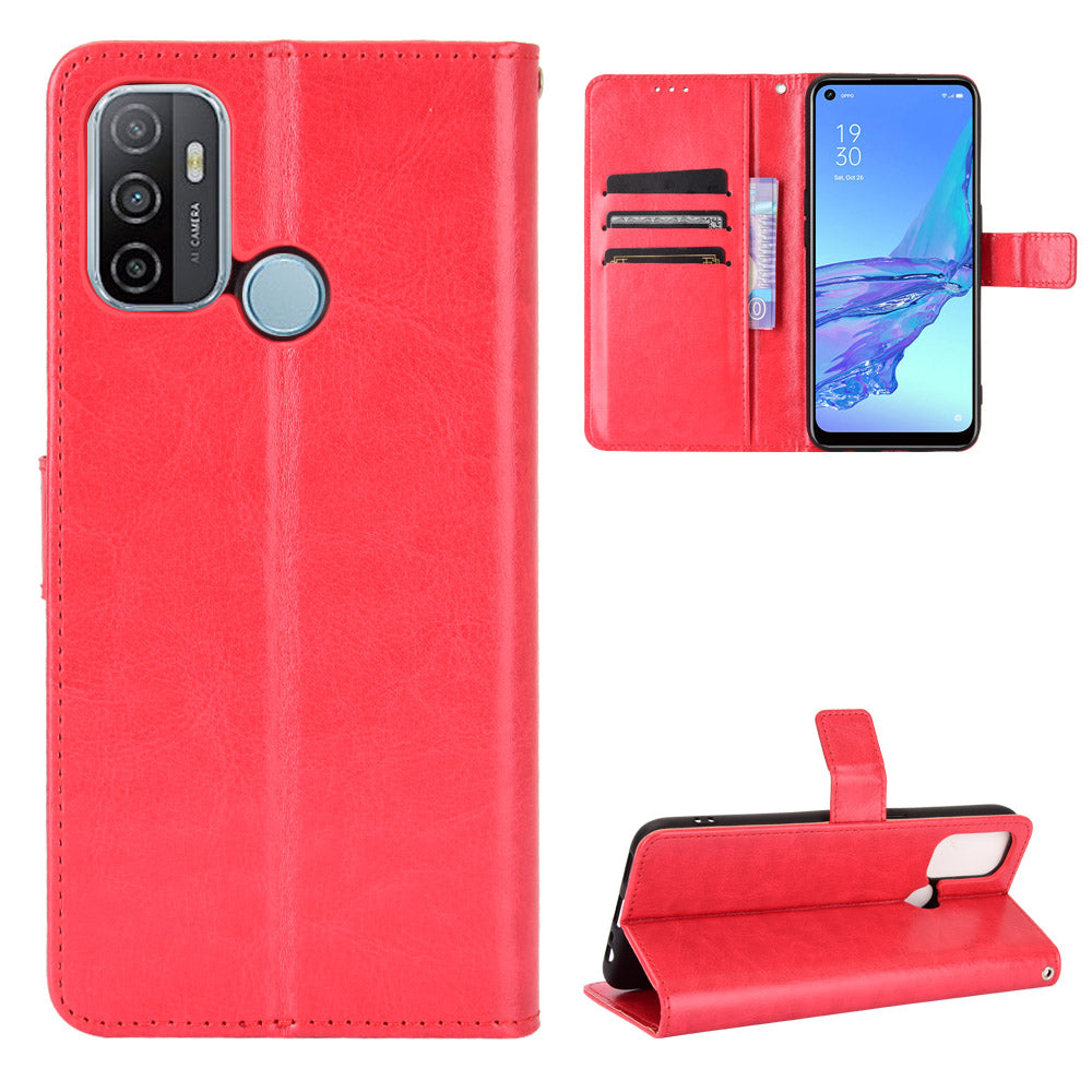 Crazy Horse Texture Protector Wallet Stand Leather Shell for Oppo A53(2020)/A32 (2020)