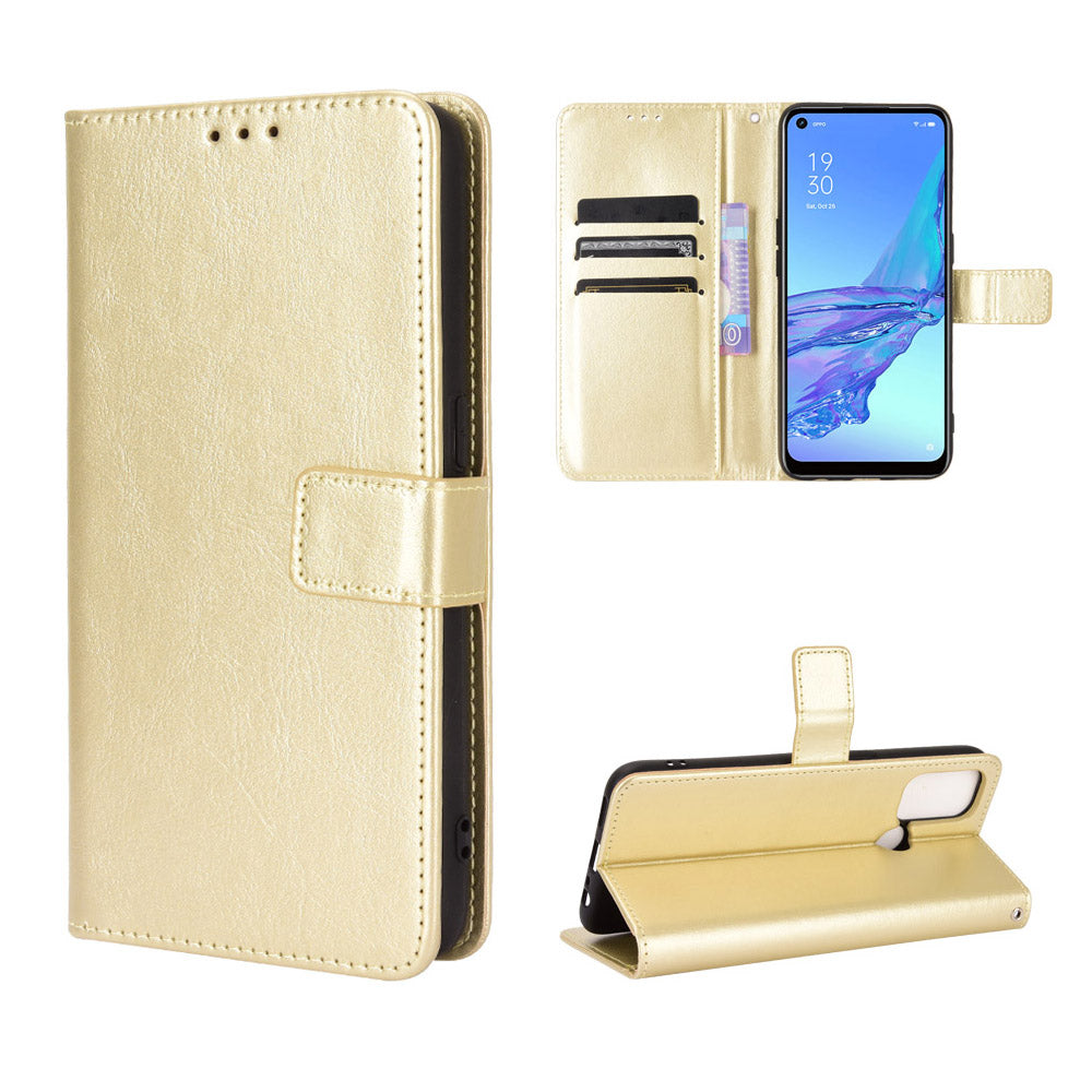 Crazy Horse Texture Protector Wallet Stand Leather Shell for Oppo A53(2020)/A32 (2020)