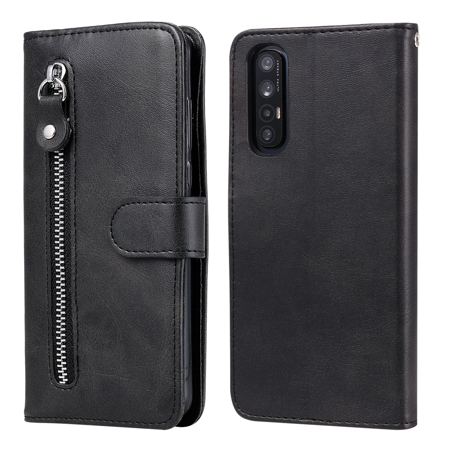 Zipper Pocket Leather Protector Wallet Case for OPPO Find X2 Neo/Reno3 Pro