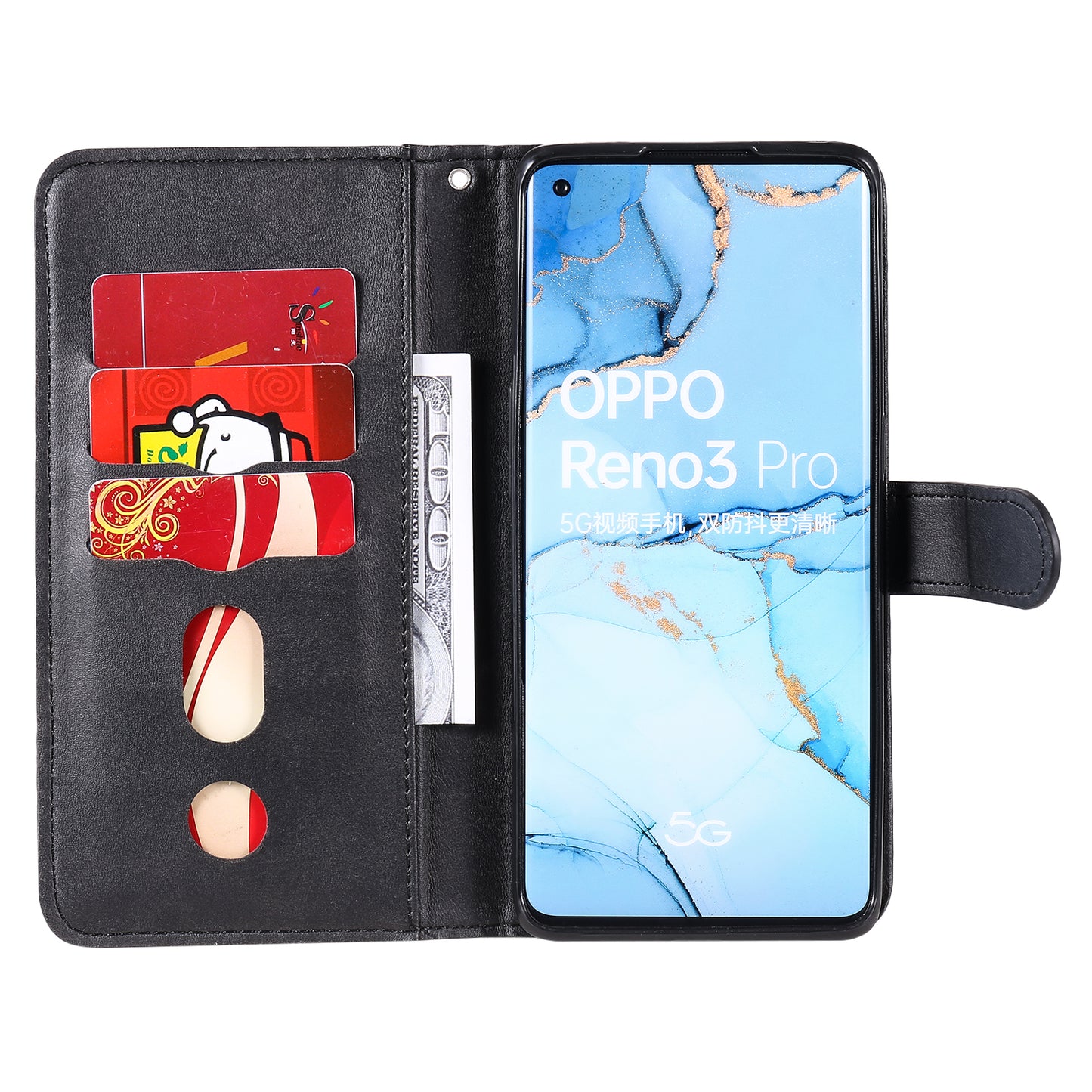 Zipper Pocket Leather Protector Wallet Case for OPPO Find X2 Neo/Reno3 Pro